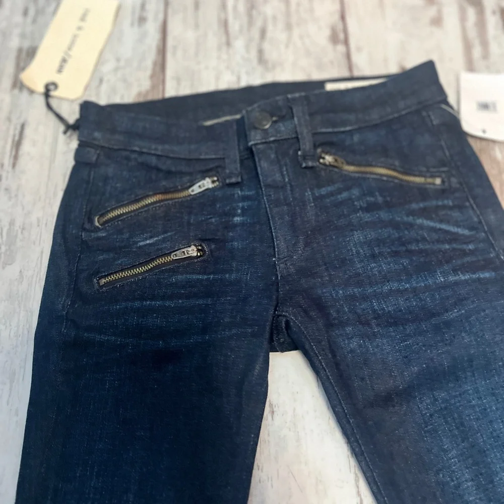 Rag & Bone Kensington Moto Skinny Jeans Dark Blue Zip Detail Size 24 NWT - Picture 14 of 16